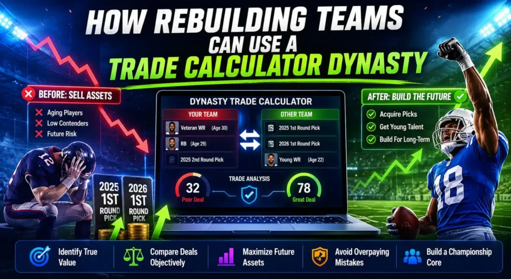 Rebuilding dynasty team using a trade calculator to value future draft picks over aging veterans